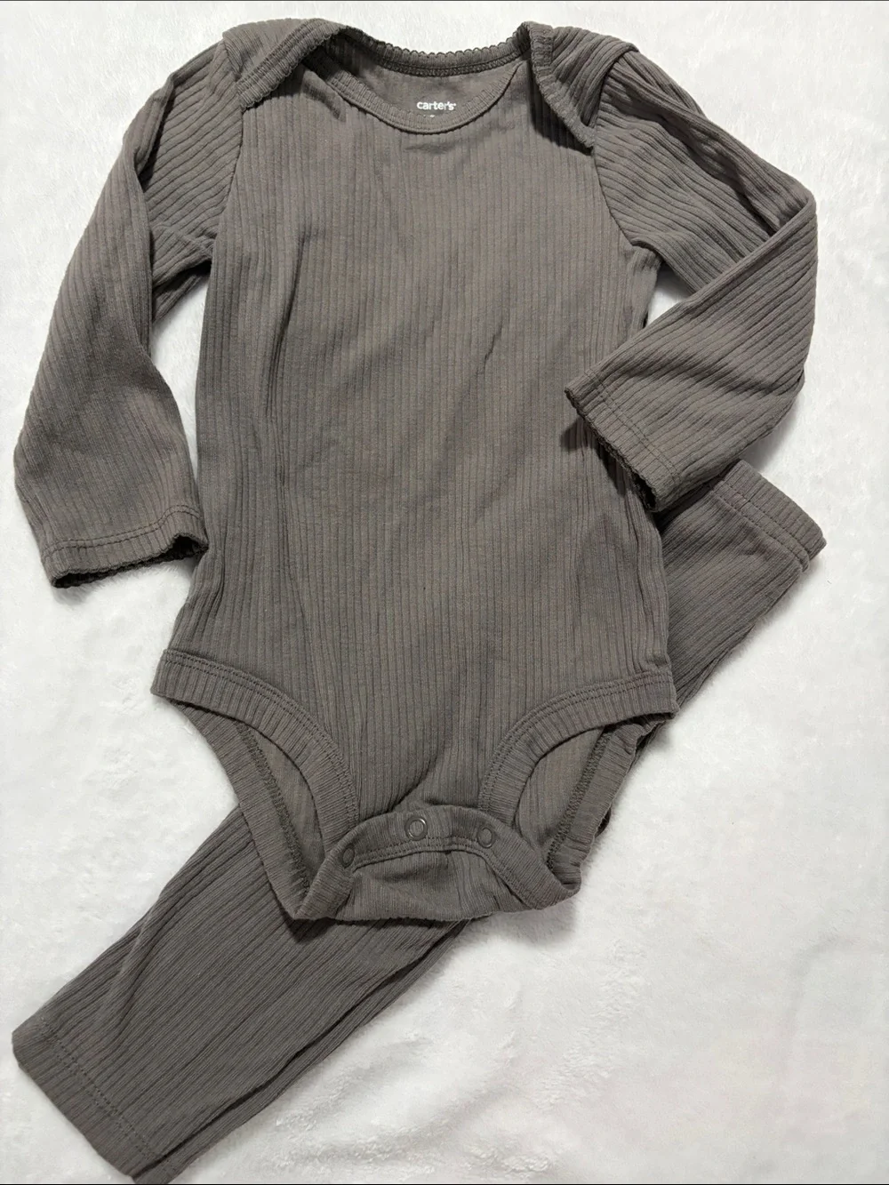 Carter's Ribbed Long-Sleeve One-Piece in Taupe Gray